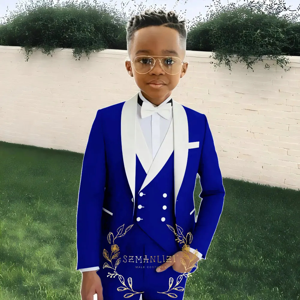 

3 Piece Royal Blue Boys Suit Fashion Design Jacket Pants Vest Wedding Kids Tuxedo Formal Graduation Outfit Performance Suit