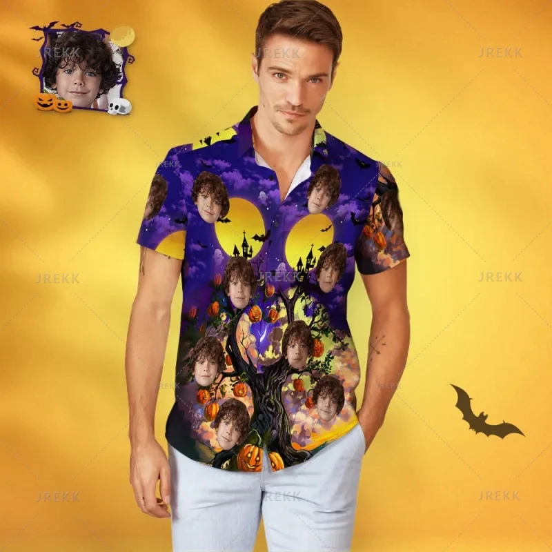 3D Printing Custom Pumpkin-Halloween Face Shirts All Saints' Day Graphic Shirts & Blouses Kid Long Sleeve Shirt Men Lapel Blouse