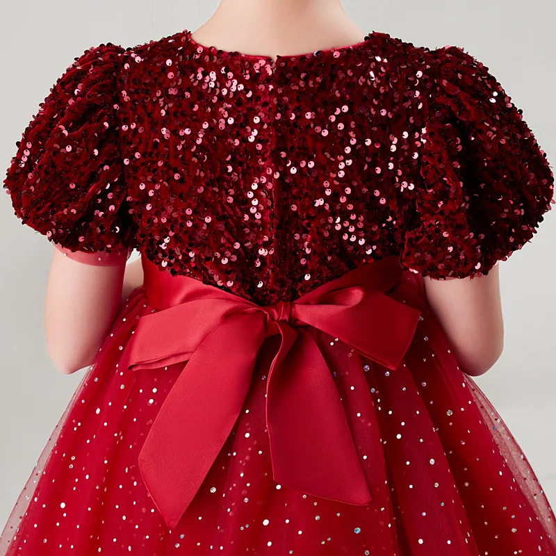 Robe de Demoiselle d'Honneur Verte à Paillettes, Longueur aux Genoux, pour Cérémonies d'Anniversaire, ixde Mariage, en Tulle Rouge, Taille 4-14