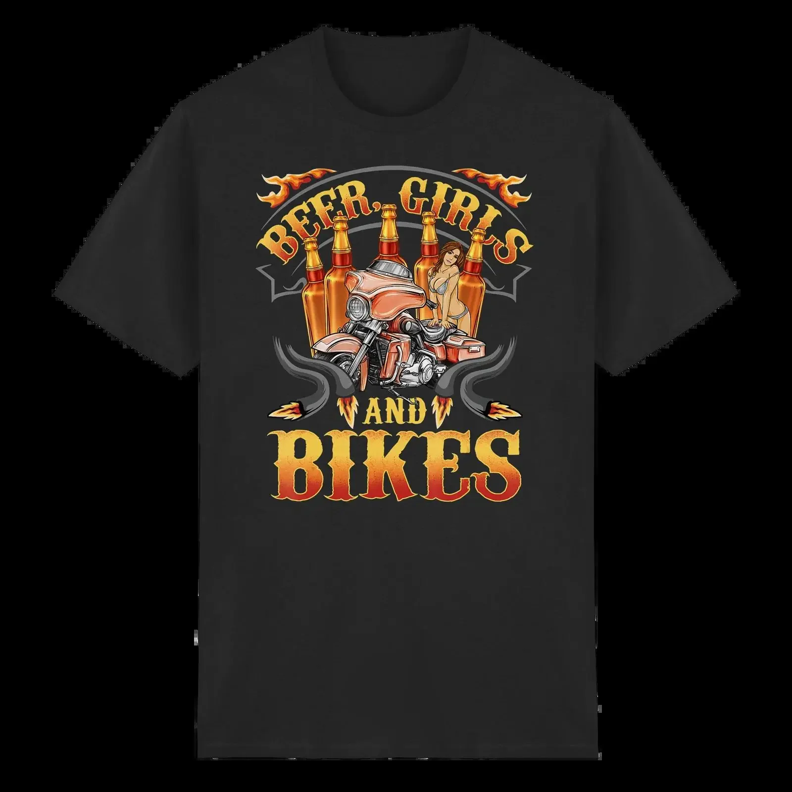 Beer Girls and Bikes T Shirt Chopper Fahrer Custombike Oldschool Biker vintage Washed Soft Top For Everyday Wear Breathable