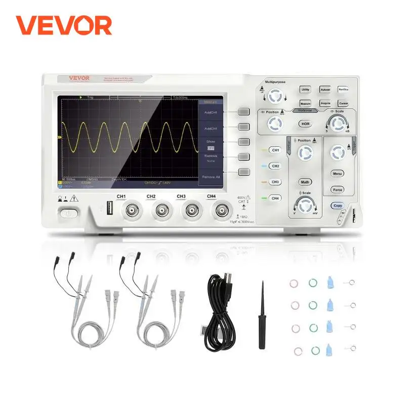 VEVOR 2/4 Channels Desktop Digital Oscilloscope 1GS/S 100MHZ 30 Automatic Measurement Functions for Electronic Circuit Testing