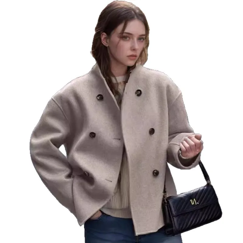 

2025 New Fashion Button Round-neck Jacket Women Autumn Casual Loose Solid Color Tweed Short Top Coat For Women