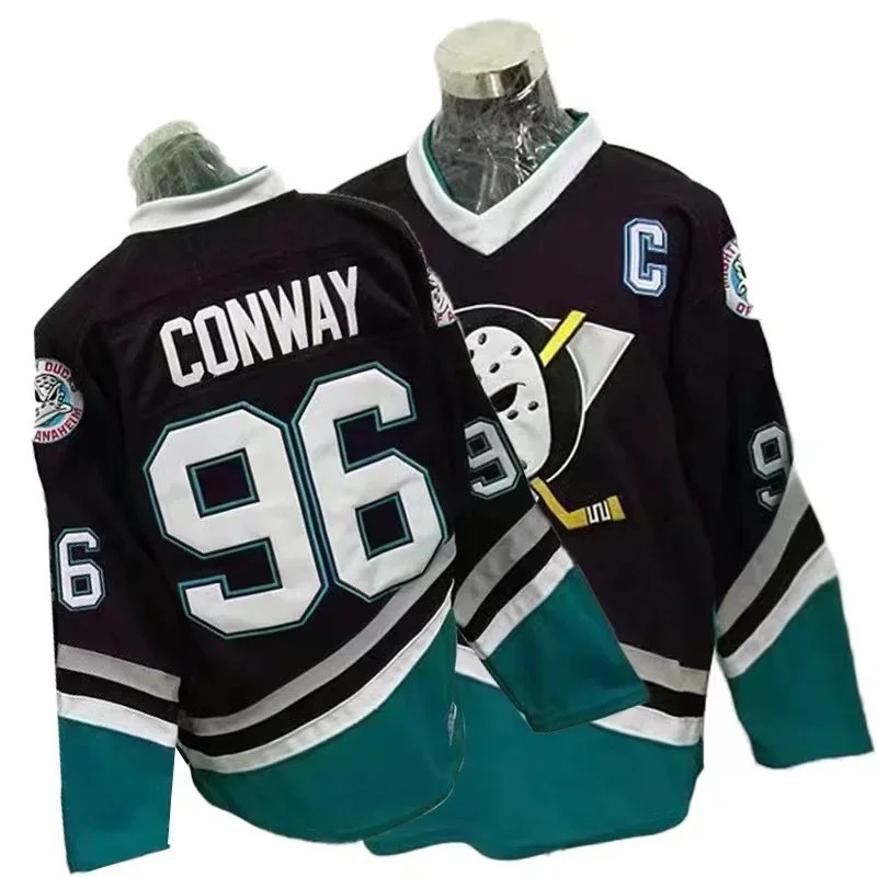 

Purple Mighty Ducks Men's Ice Hockey Jerseys #96 Charlie Conway All Stitched