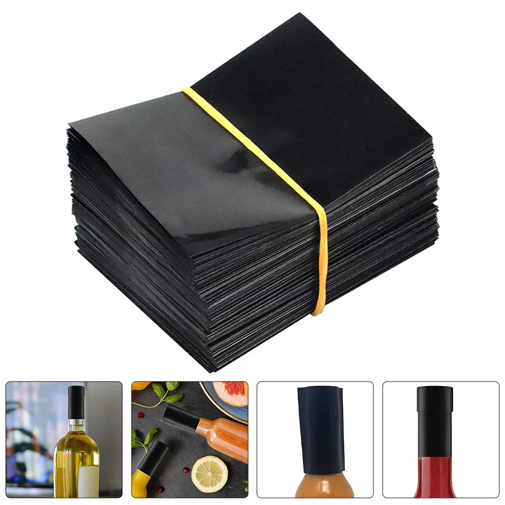 

100 Pcs Duct Tape Shrink Band for Liquid Bottles Black Sleeve Heat Cap Sealing Cover Plastic