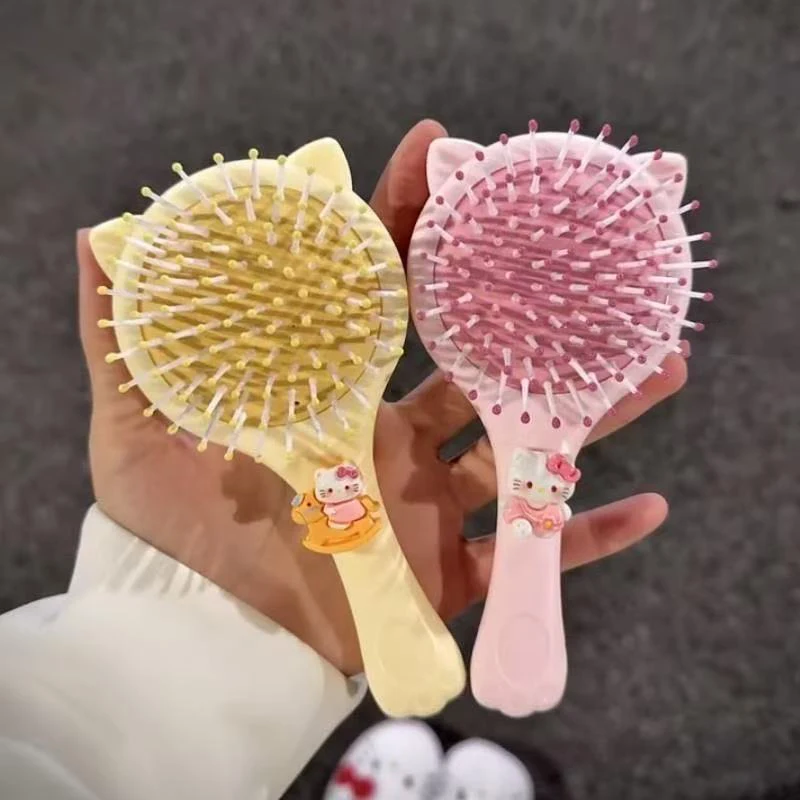 

2 In 1 Hello Kitty Airbag Comb Mirror Sanrio KT Cat Fluffy Air Cushion Comb Head Massage Scalp Comb Hairdressing Comb For Girls