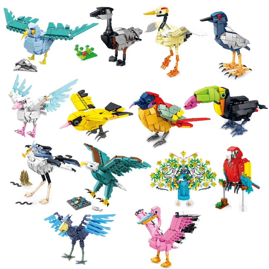 

Zoo Series Birds Animals Parrot Peacock Sunbird Assembly Building Block MOC Seagull Oriole Educational Puzzle Toys For Kids Gift