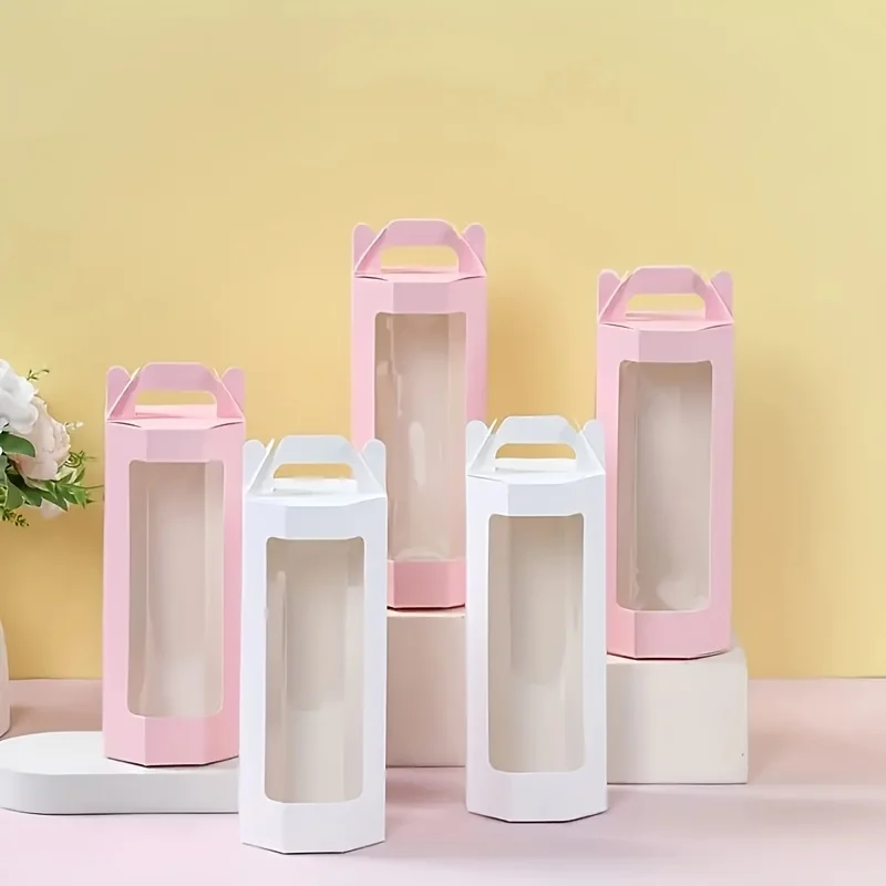 6/10 Stück modische achteckige Geschenkbox mit transparentem Fenster, multifunktionale Papierverpackung für Geburtstag, Hochzeit, Jubiläumsfeier
