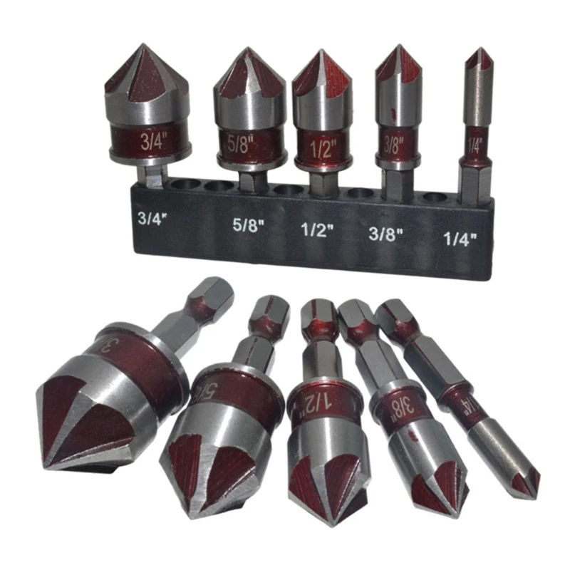 5pcs Hexagonal Handle Countersink Drill Bit Set Woodworking Chamfering Set