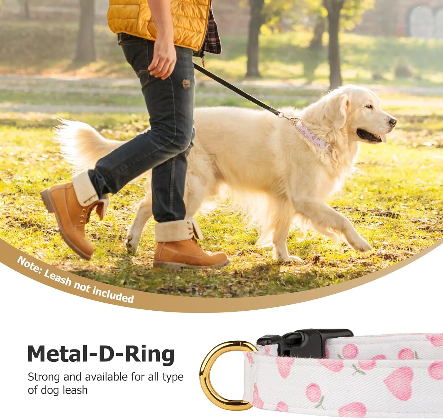 Solides Hundehalsband aus Baumwolle mit niedlichem Herz- und Erdbeer-Anhänger-Design, für kleine, mittelgroße und große Hunde, handgefertigter Anhänger für Haustiere, Katzen, Welpen – Detail 7