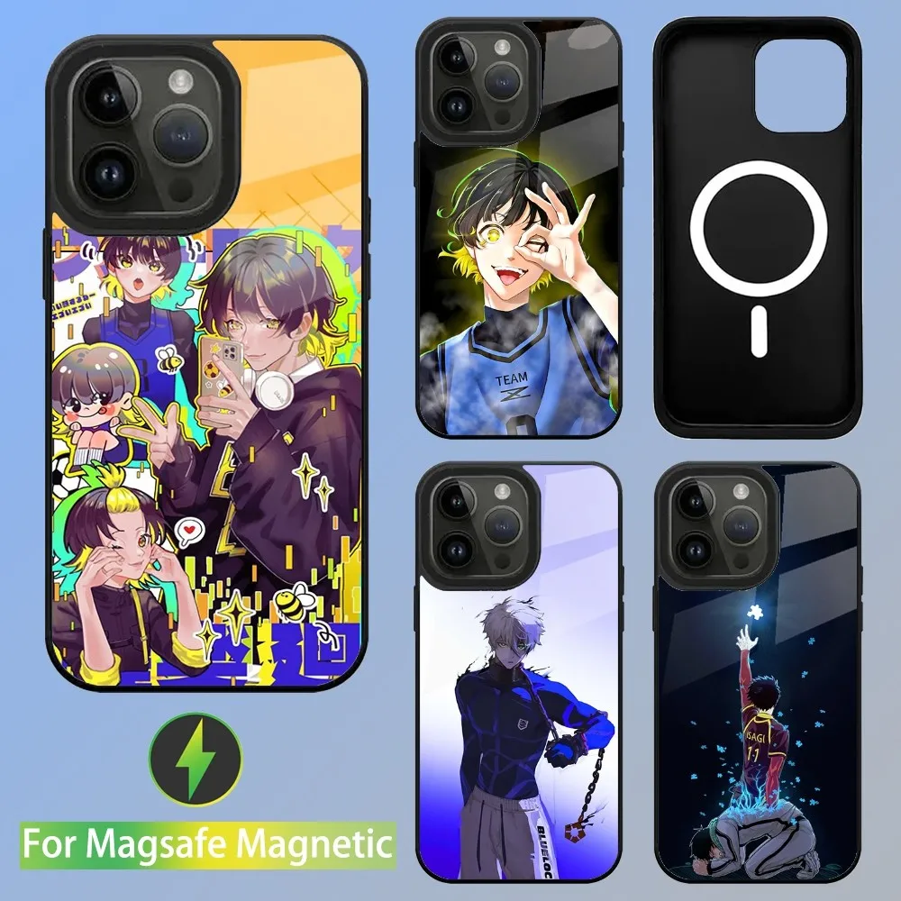 Anime Blue L-Lock Phone Case For iPhone 15,14,13,12,11,Plus,Pro,Max Mini Magsafe Magnetic Wireless Charging