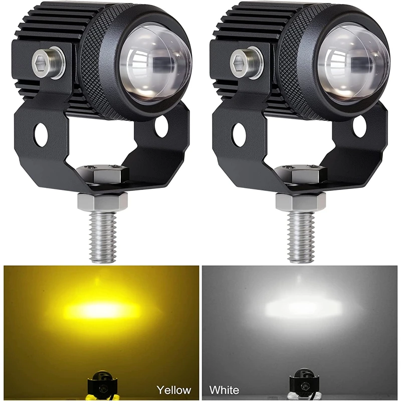 A Pair Of Yellow And White Dual Light Built-In Driver 8-80v Led Lens Spotlight Work Light Universal