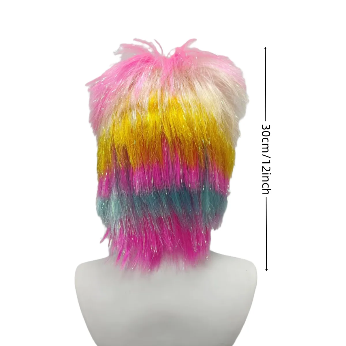 Pastel Rainbow Tinsel Mullet Synthetic Wig, Fluffy Spiky Layered Cut for Rave Festival Halloween Punk Cosplay Party Outfit view 6