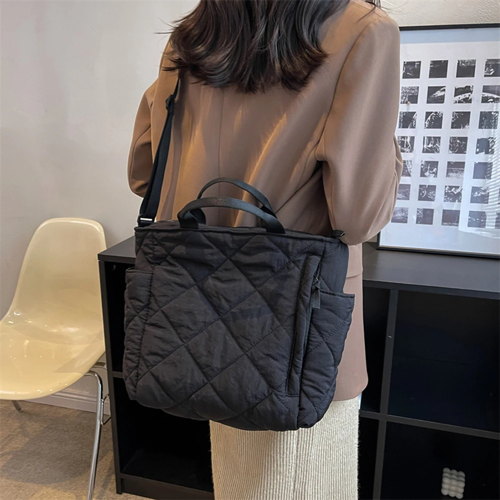 Large capacity Tote Bags for Women Nylon Fabric Diamond Shoulder Bags Quilted Padded Ladies Shopping Bags Winter Cotton Handbags