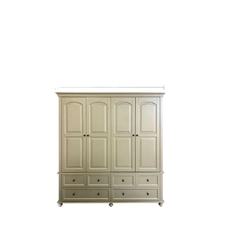 American light luxury all-solid wood four-door cabinet, large-capacity drawer-type double-door wardrobe, champagne gold