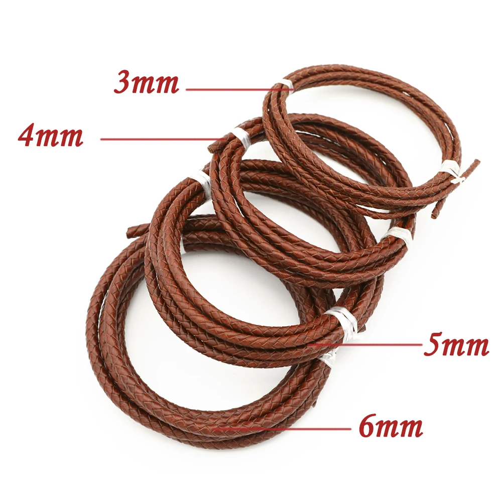 2 Meters Round Braided Real Leather Cord 3/4/5/6mm Diameter, Genuine Leather Rope for Men’s Bracelet & Necklace DIY Findings