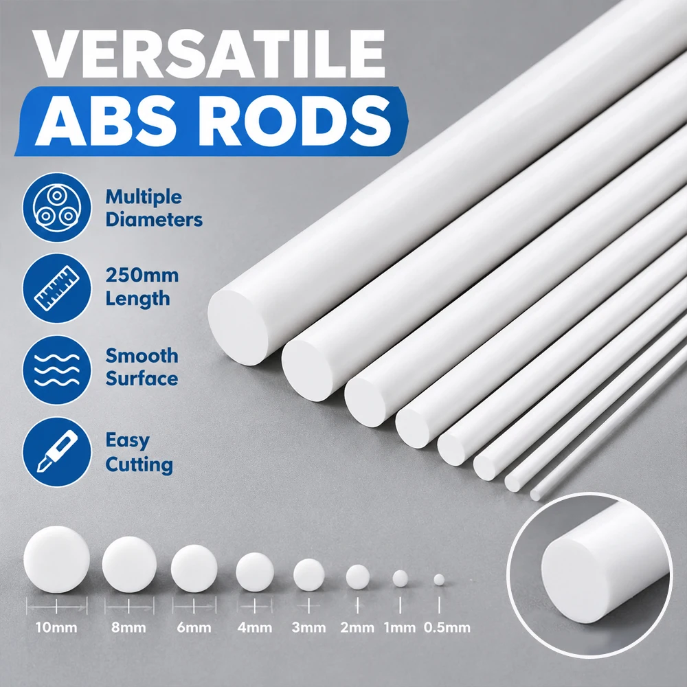 1/5/25/50PCS White ABS Styrene Round Plastic Bar Rods, 0.5 to 15mm x 250mm Diameter, Plastic Round Rods Bar