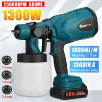 Mustool Cordless Spray Machine, Household Paint Sprayer, 3 Nozzle Sizes, 18V DC Li-ion B, 1300W, 800ml, 25000rpm