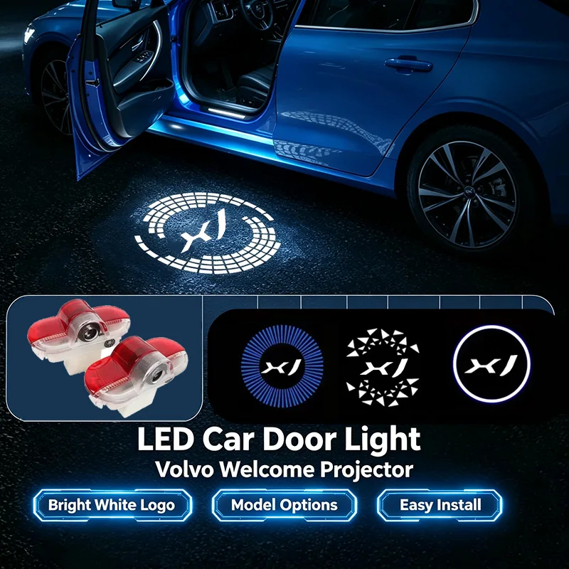 2PCS For Jaguar XJ 2005‑2019 Modified LED Car Emblem Door Welcome Lights Shadow Projector Atmosphere Lamps Auto Accessories