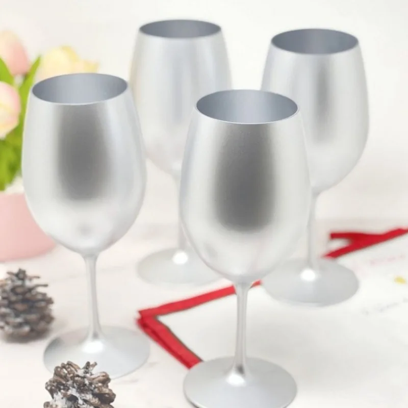 

20oz 4Pcs Metallic Silver Acrylic Plastic Wine Glasses Unbreakable Red White Wine Cups Reusable Party Bar Kitchen