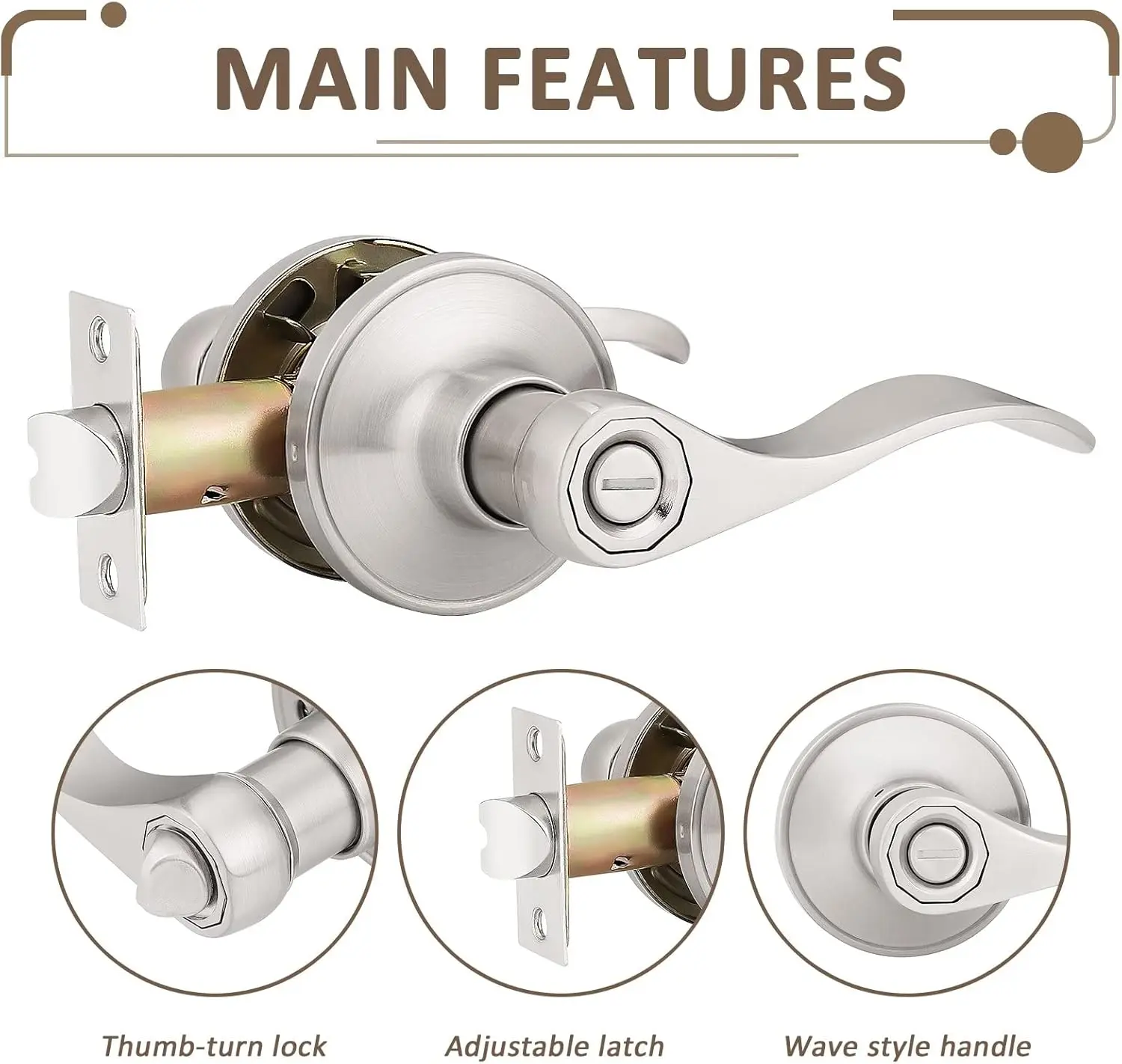 ack Privacy Door Levers Keyless Door Lockset Handleset Right/Left Handed Reversible In Satin Nickel Door Lever/Handle Bed Or