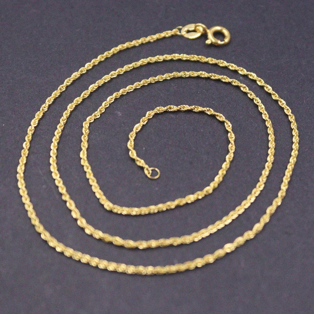 

Real 18K Yellow Gold 1mmW Hollow Rope Chain Link Necklace For Women