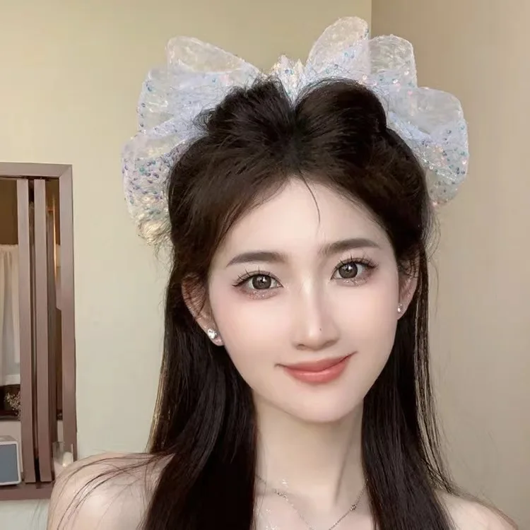 

Extra-Large Glitter Cloud Mesh Hair Clip Triple-Layer Large Bow Sweet Hair Clip Women's Spring Clip