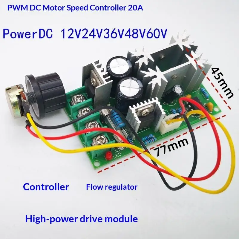 1Pcs DC 9V-60V 12V 24V 60V 20A Motor Pulse Width Modulator Regulator PWM Speed Regulator Stepless DC Motor Speed Controller