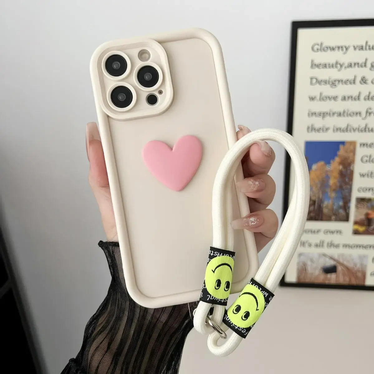 Honor X8A Cute 3d Love Heart Smile Hanging Rope Silicone Case On Honor X8 4G 5G X6S X6A X9B X7A X6 Shockproof bumper Back Cover