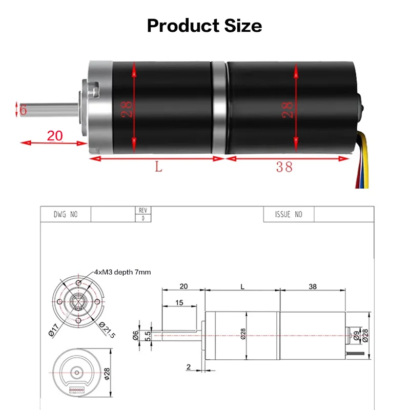 28mm 2838 brushless DC reduction motor planetary gear speed regulation high torque micro forward and reverse signal feedback