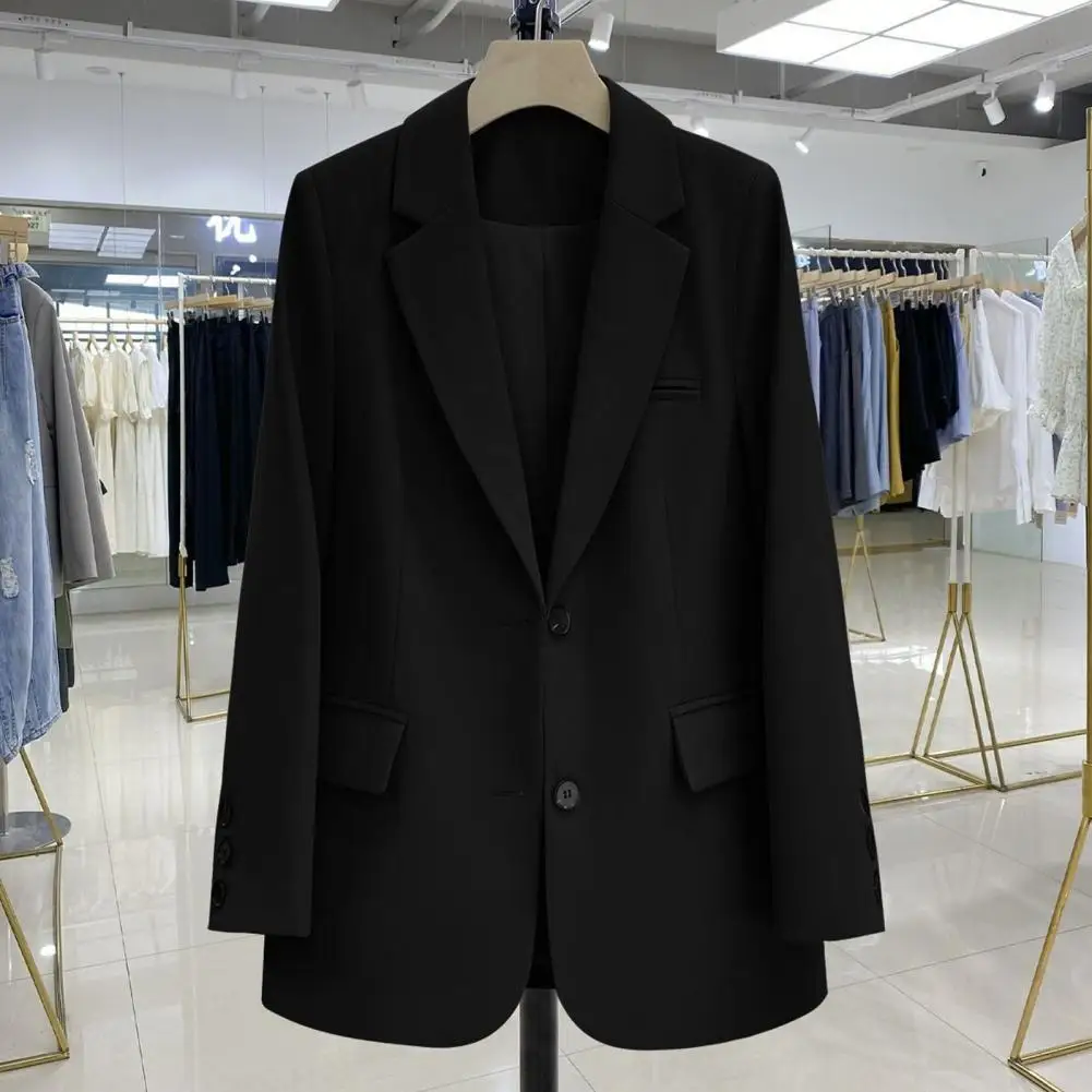 Women Suit Coat Lapel Long Sleeve Flap Pockets Suit Jacket Solid Color Single Breasted Work Coat with Liner Office Lady Outwear