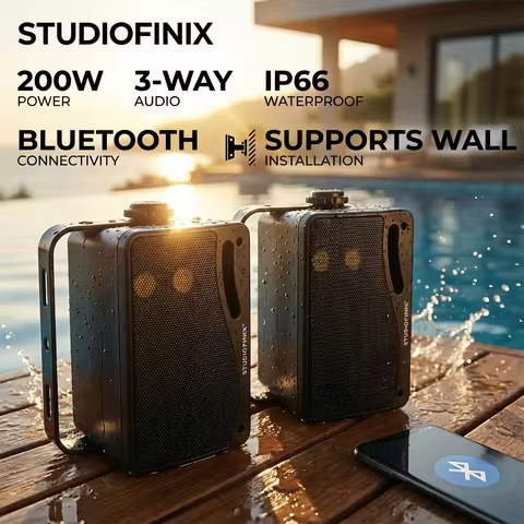 Studiofinix 3.5" Outdoor Speakers 200W Bluetooth Waterproof Wired 3 Way Premium Wall Mount For Patio Deck In/Outdoor (1 Pari）