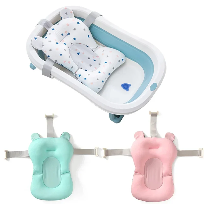 Newborn Bathtub Pillow Infant Anti-Slip Soft Comfort Body Cushion Baby Bath Seat Support Mat Foldable Bath Tub Pad & Chair