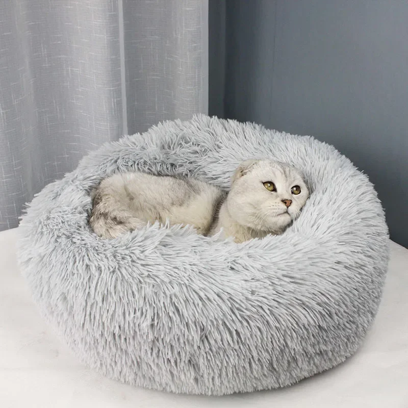 

Long Plush Super Soft Pet Bed Kennel Dog Round Cat Winter Warm Sleeping Bag Puppy Cushion Mat Portable Cat Supplies