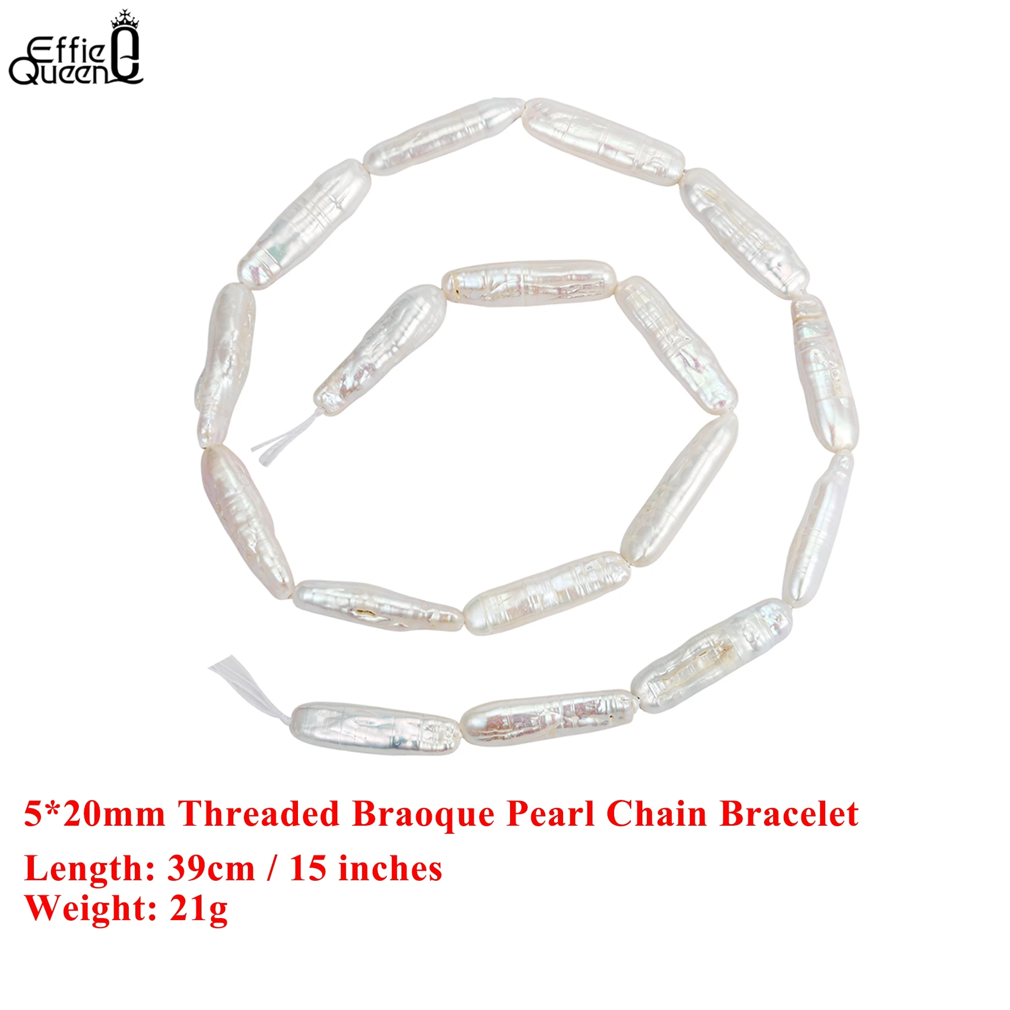 

EFFIE QUEEN 5x20mm 100% Natural Freshwater Pearl Wholesale AAA High Quality Threaded Pearl for Jewelry Making DIY Bracelet PP4