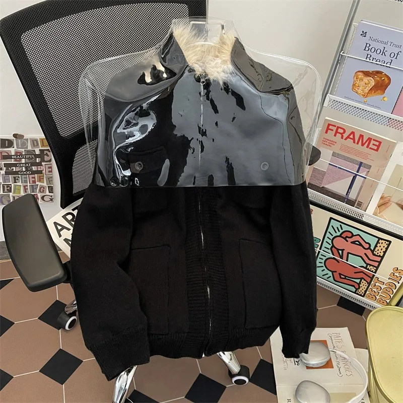 

Хлопковая куртка с меховым воротником, мужская зима, свитер плотной вязки, куртка-свитер, короткая теплая хлопковая куртка.