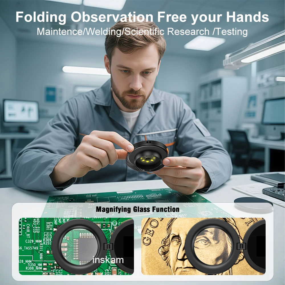 مجهر رقمي بتركيز تلقائي 500X 1080P مجهر عملة فيديو مع 8 مصابيح لإصلاح الإلكترونيات لكبار السن قراءة Windows/Mac