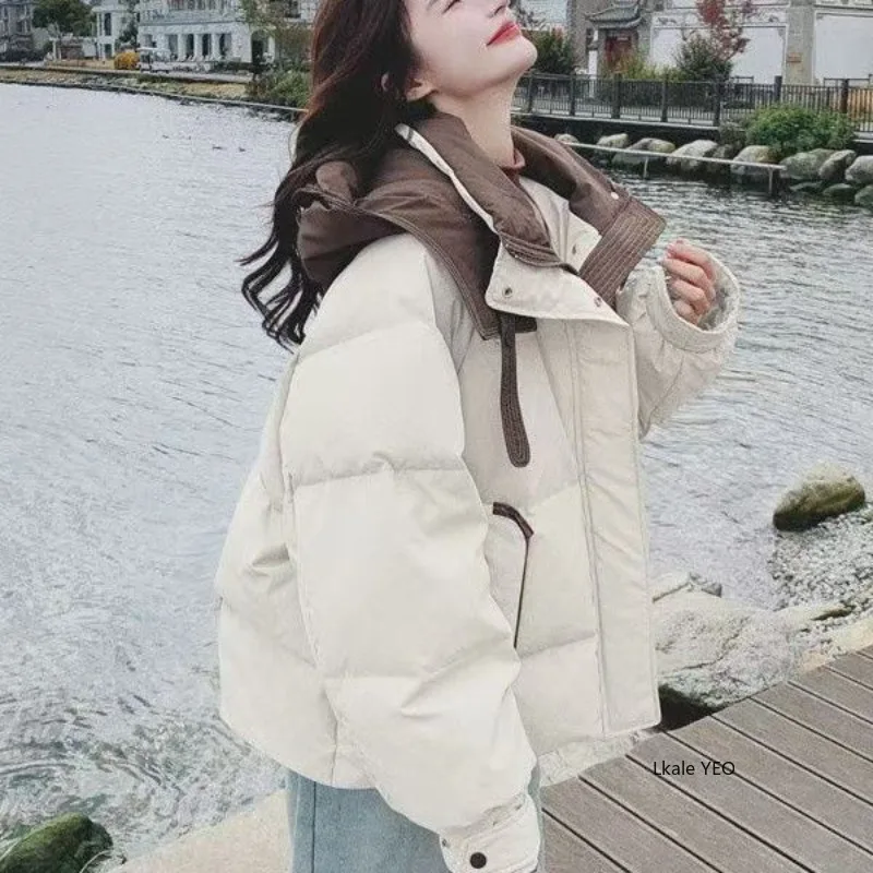 Down Cotton Jacket 2026 Versatile Contrast Color Women's Winter Parka Ladies Coat Beautiful Loose Corduroy Female Jacket