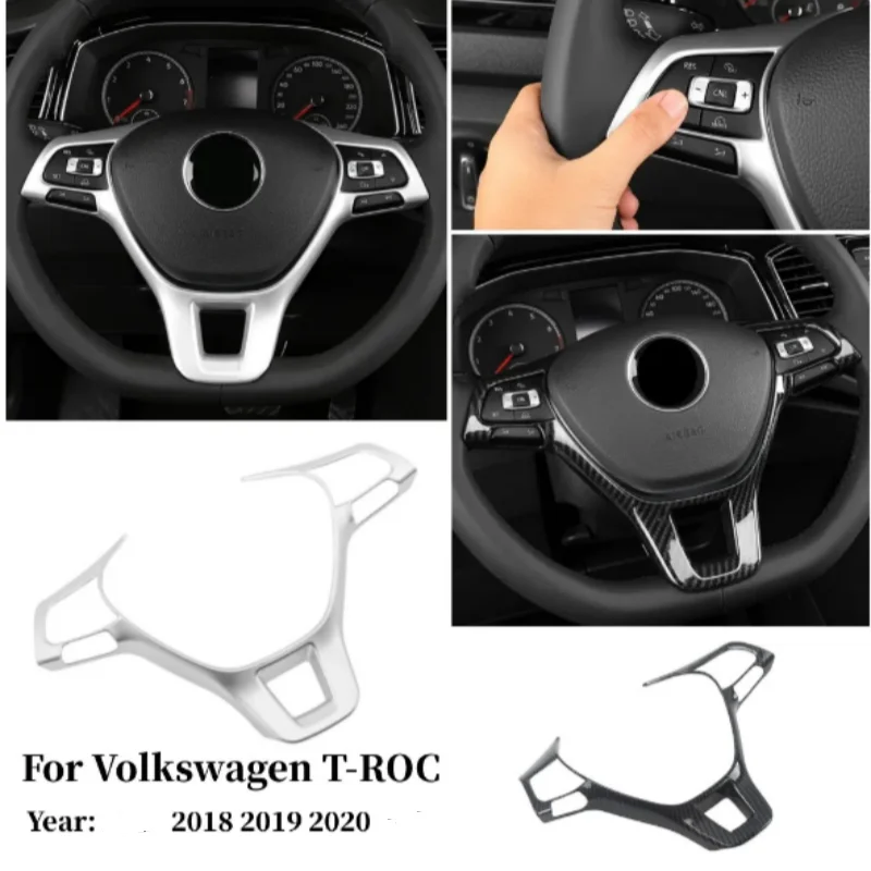 

ABS Matte Silver Carbon fiber Car Steering Wheel Panel Cover Trims For Volkswagen VW T-Roc T ROC 2018 2019-2020 Accessories