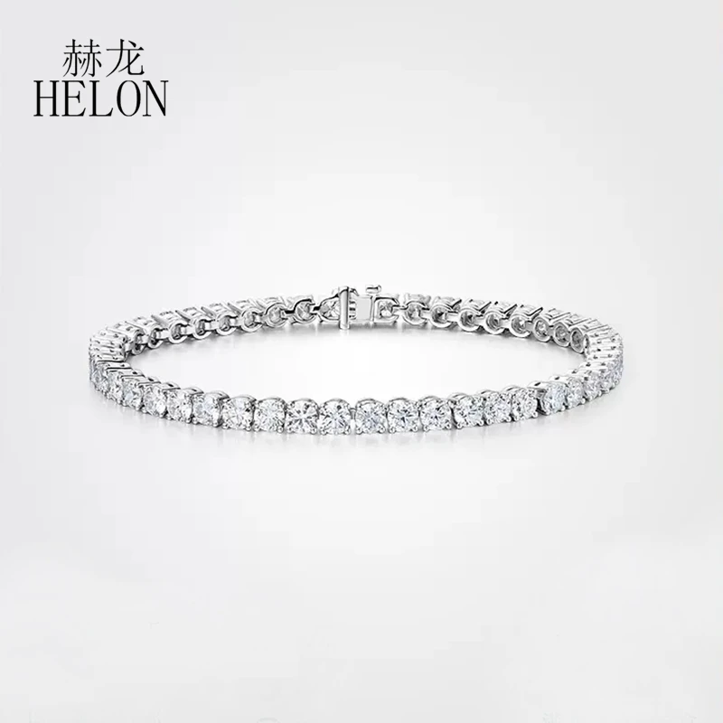 HELON Sterling Silver 925 Round 3mm Moissanite Tennis Bracelet Women Men 5.3ct Moissanite Diamond Anniversary Party Jewelry Gift