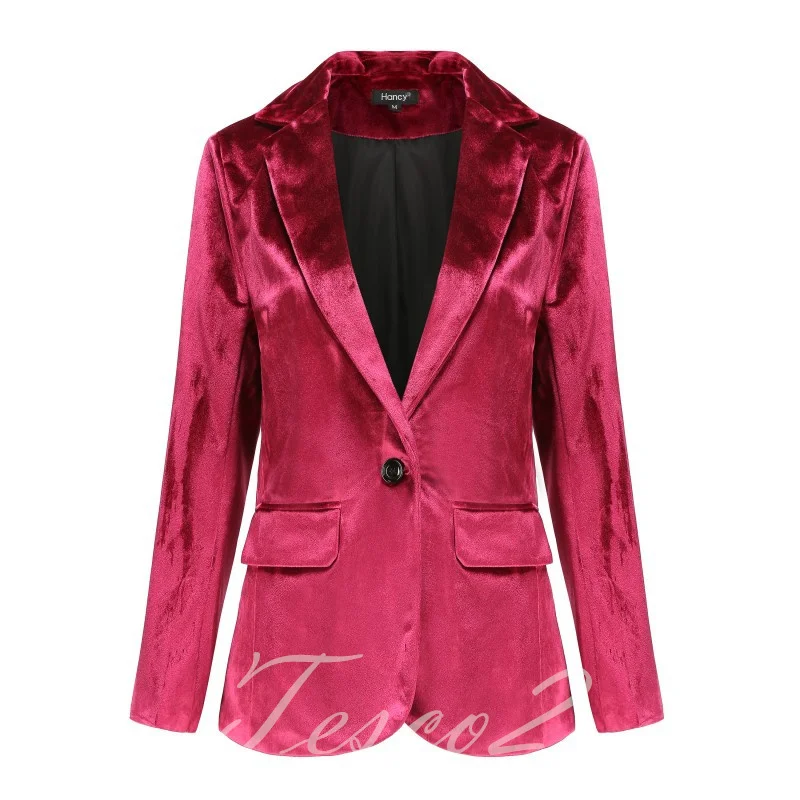 Tesco Velvet Women's Suit Blazer Single Button Full Sleeve Jacket Formal Casual Tops For Office Lady Female Business Coat
