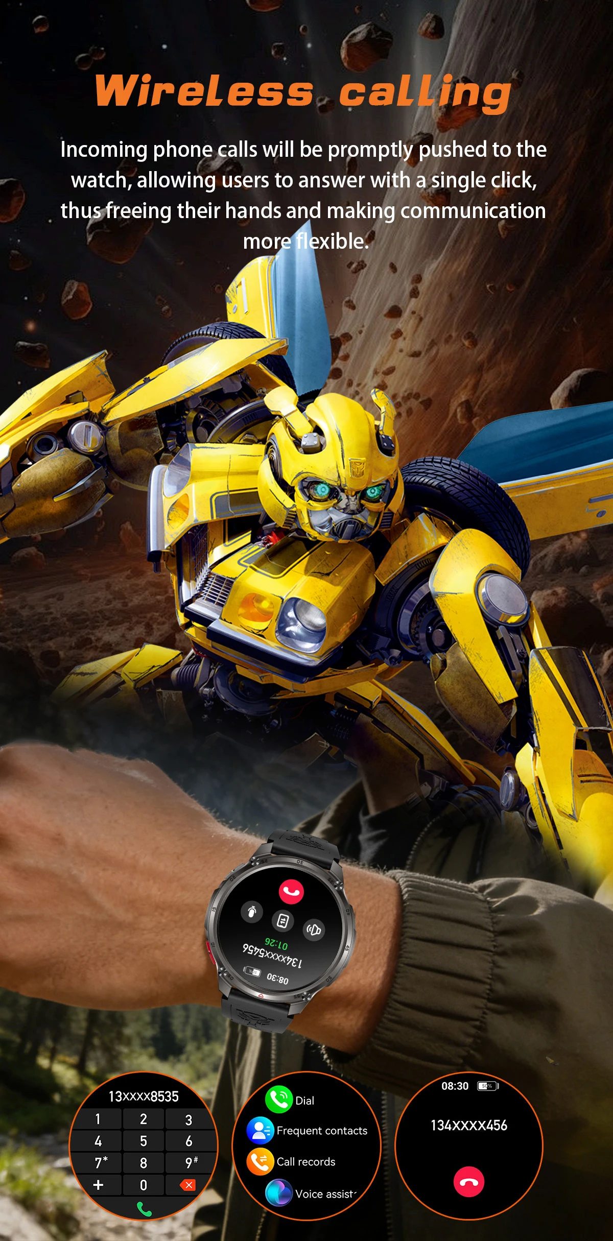 2026 Neue T-RX5 1200mAh Akku Smartwatch für Herren 1,7" HD-Bildschirm Kompass Taktische Taschenlampe IP68 Wasserdicht BT-Anruf Militäruhr – Detail 6