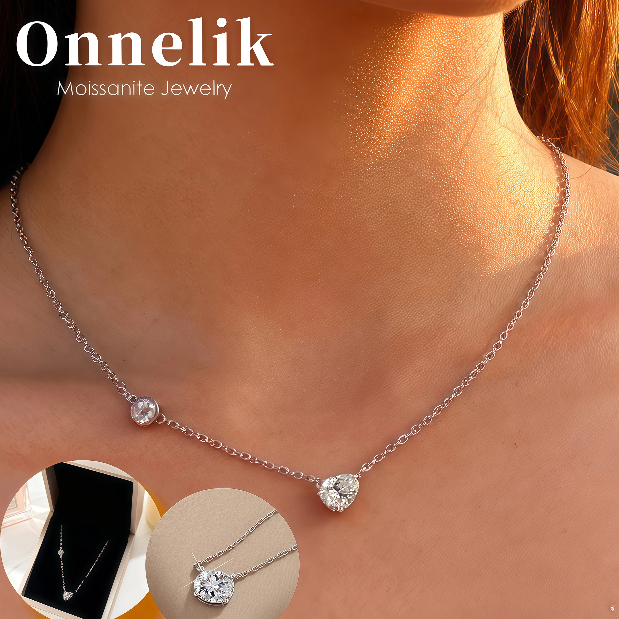 

Onnelik S925 Sterling Silver Classic Oval/Teardrop Moissanite Pendant Necklace Versatile Fashion Collarbone Chain Unique
