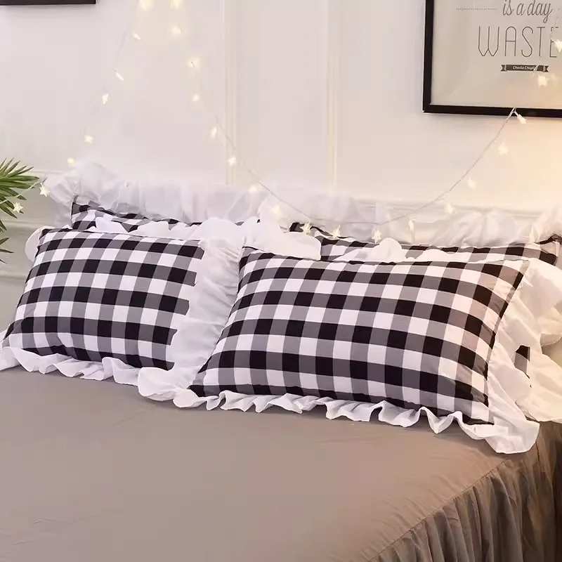 48*74cm Korean Princess Wind Girl Heart Lotus Leaf Lace Pillowcase Cotton Ruffle Cushion Cover Bed Head Pillow Cover Home Decor