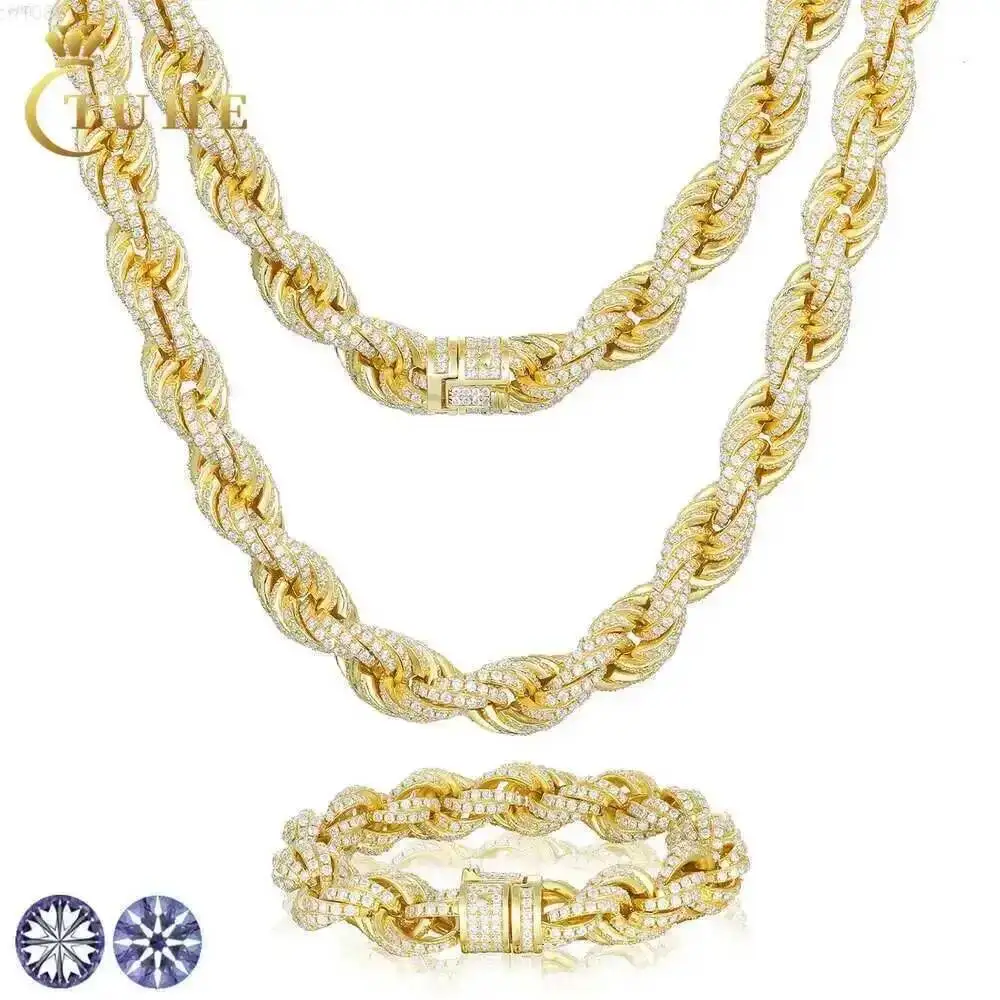 

Jewelry Factory Wholesale Rapper Men 8mm 12mm 925 Sterling Silver Vvs Moissanite Diamond Iced Out Rope Chain Necklace