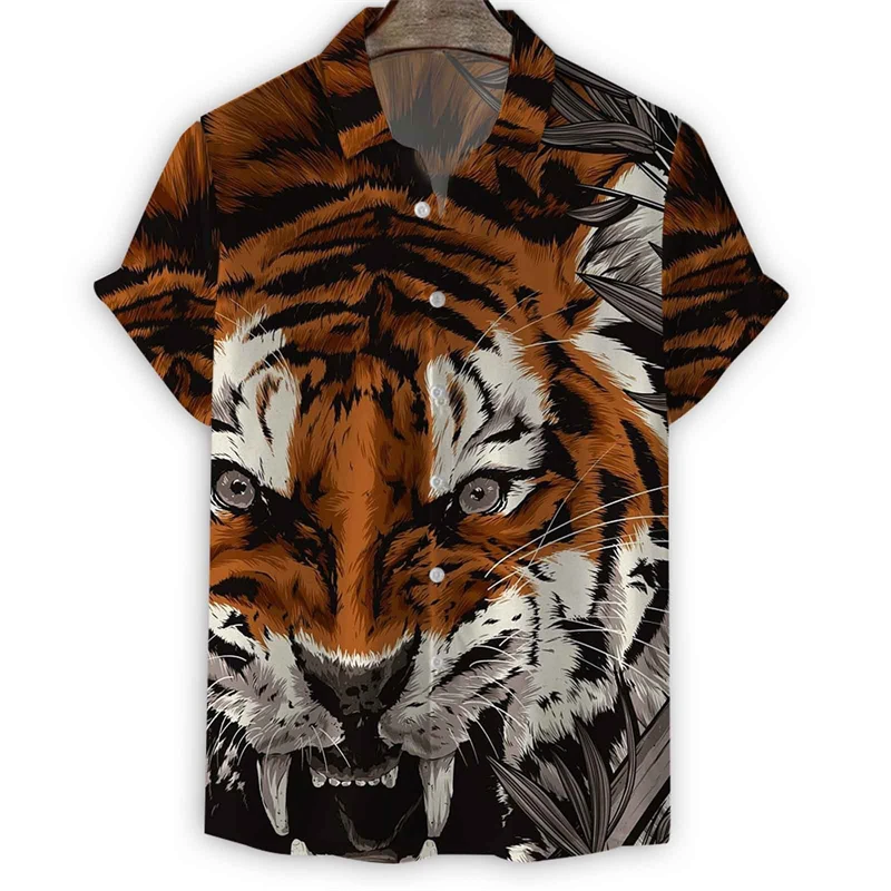 Hawaii Shirts 3d Print Tiger Mens Short Sleeve Blouse Holiday Party Tops Oversized Tee Shirt For Womens Clothes Harajuku Camisa