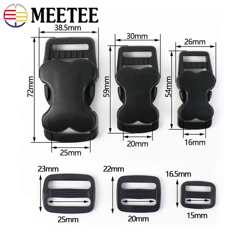 10/20Sets Meetee 15/20/25mm Plastic Release Buckles with Tri Glide Slider Ring Bag Dog Collar Webbing Clip Clasp DIY Accessories