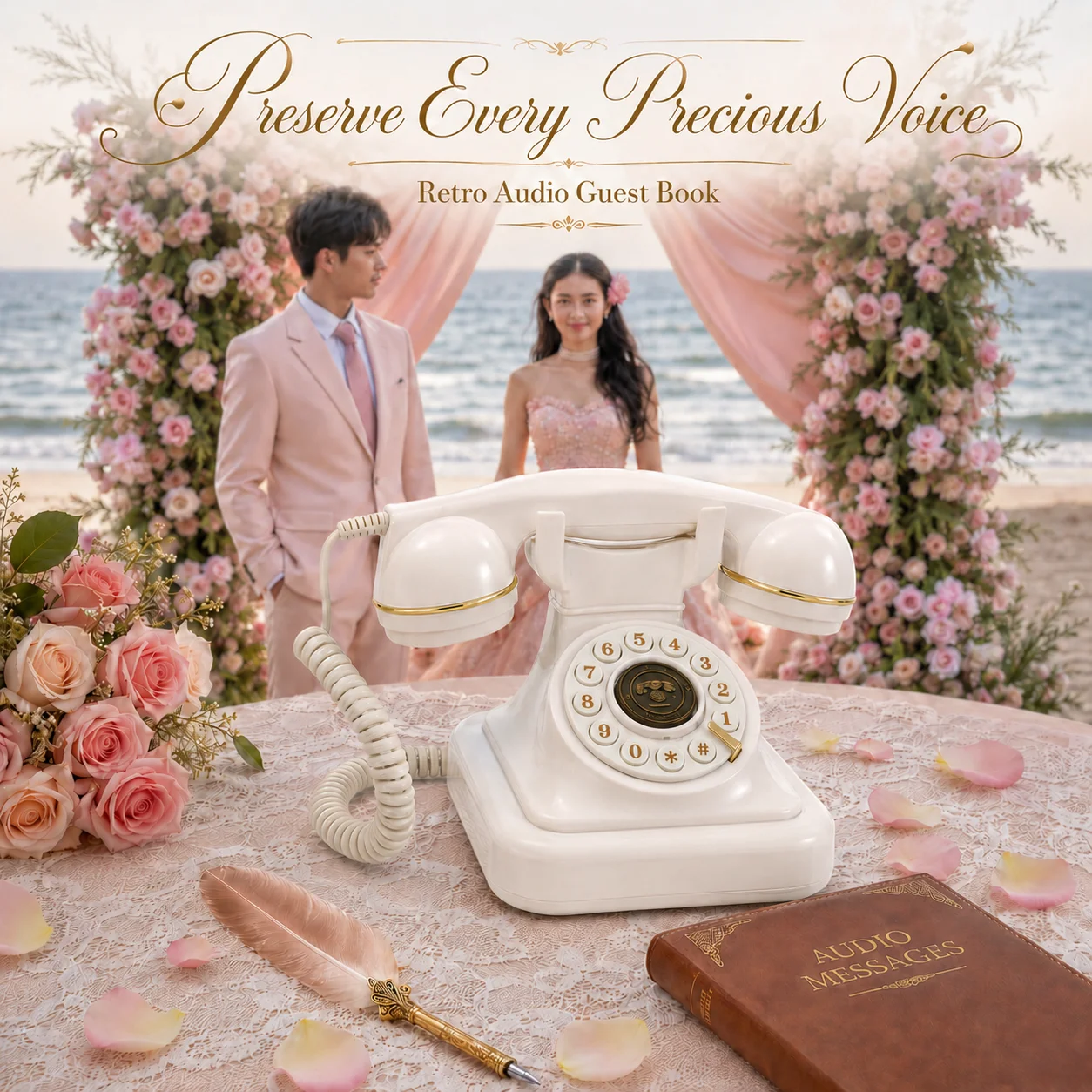 Retro Audio Guestbook Phone Wedding Blessing Voice Message Recorder Voice Check-in Device for Wedding Birthday Party Love