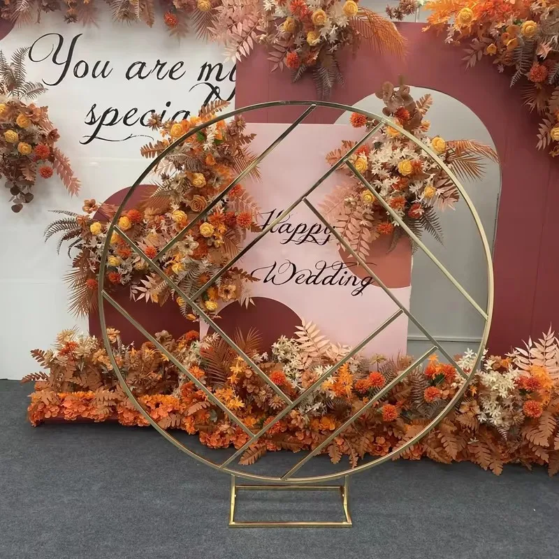 

Gilded Wedding Arch Backdrop Wrought Iron Creative Ring Geometric Frame Stand Screen Stage Background Decoration Flower stan