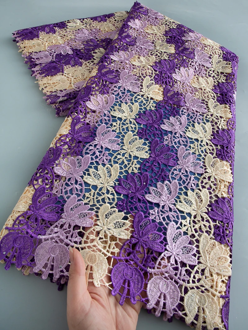 

Latest Guipure Water Lace and Fabric African Soluble Lace Fabric Embroidery for Women Evening Party Dresses Sewing,5yards 4645