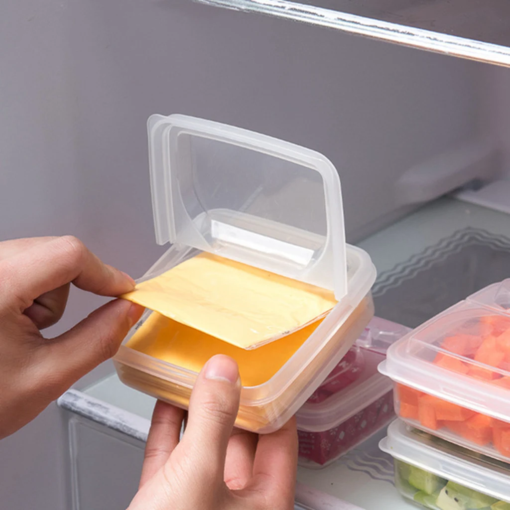 2pcs Butter Cheese Storage Box  Transparent Cheese Box Refrigerator Kitchen Fruit Vegetable Fresh-keeping Organizer Storage Box